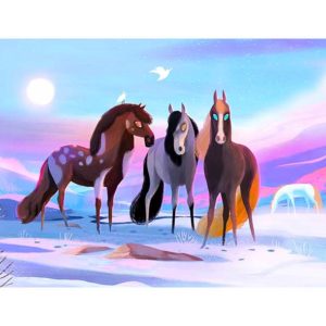 Les chevaux dans la neige par Juliette Oberndorfer
